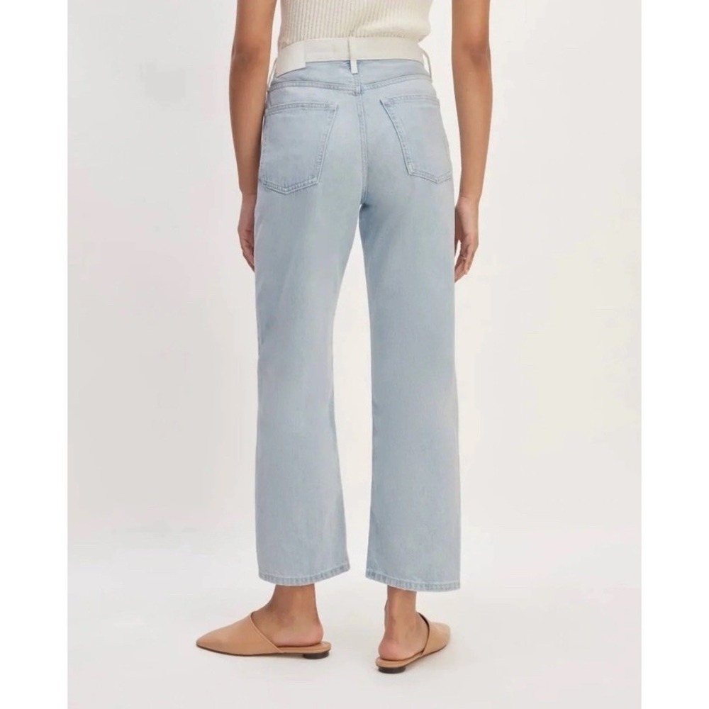 Everlane NWT The Way High Jean 29 Two Tone Split White Blue Straight Leg Rigid - Picture 3 of 13
